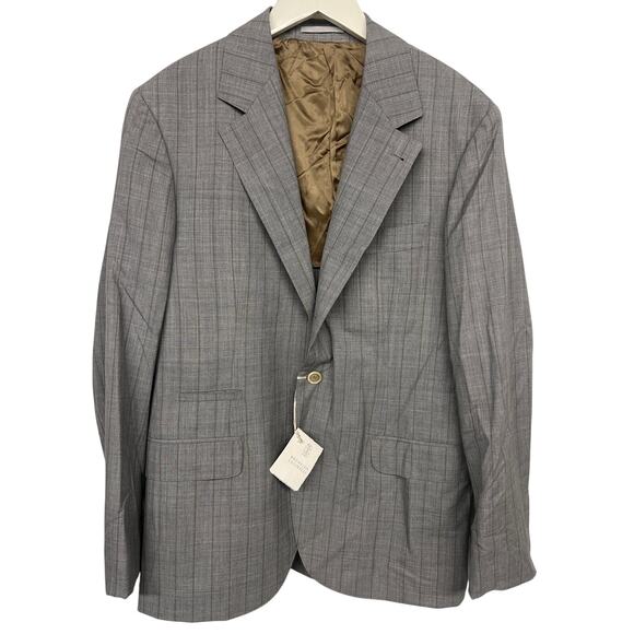 New $3995 Brunello cucinelli EU sz50 US 40 gray plaid printed suit jacket coat - Picture 1 of 8